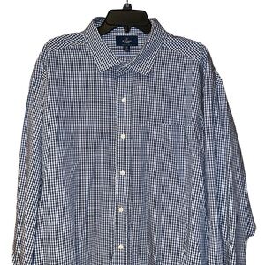 Buttoned Down Dress Shirt 20 36 Classic Fit Blue‎ Brown Check Non-Iron Cotton